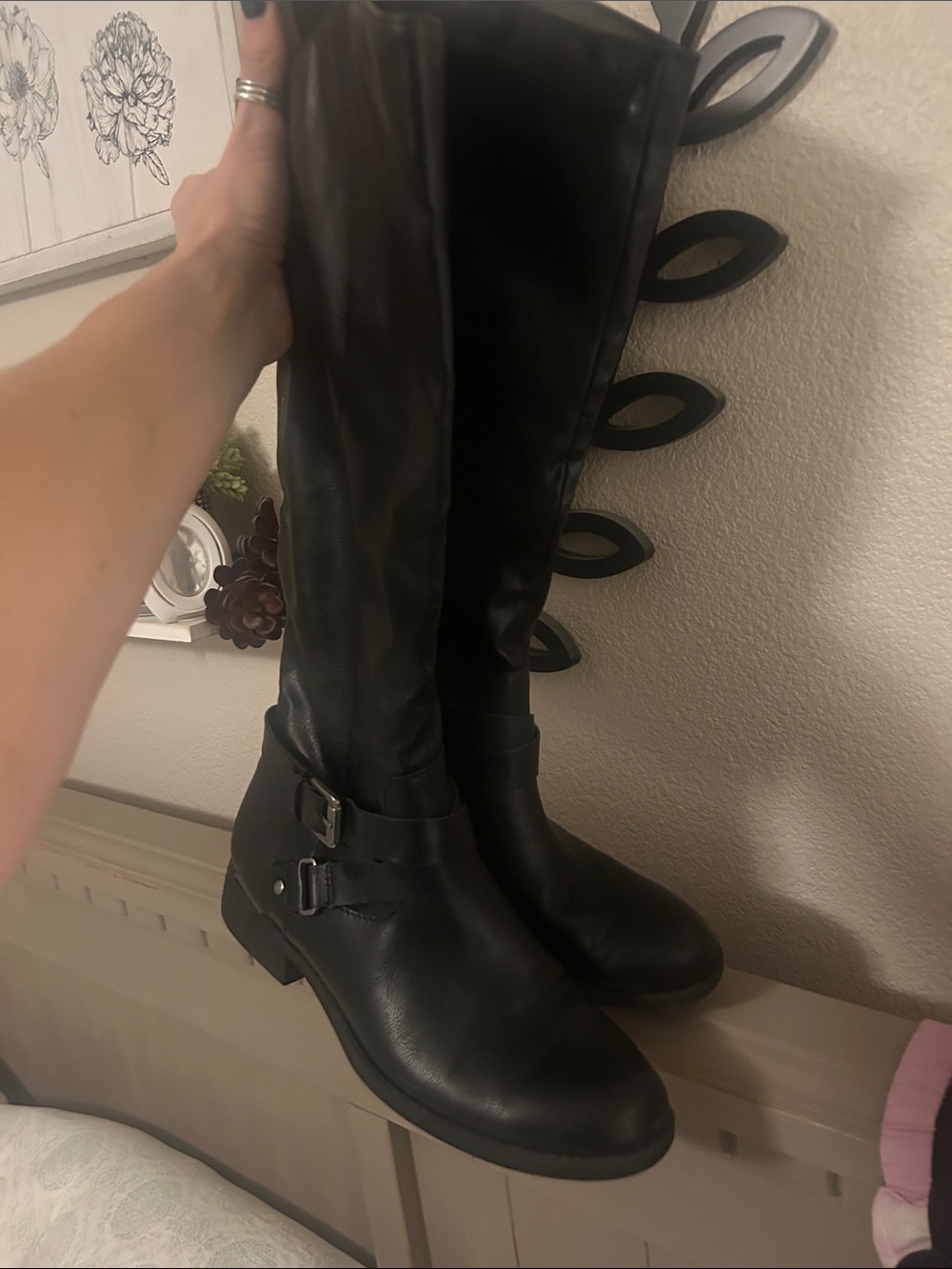 Style & Co. Black Knee-High Buckle Riding Boots